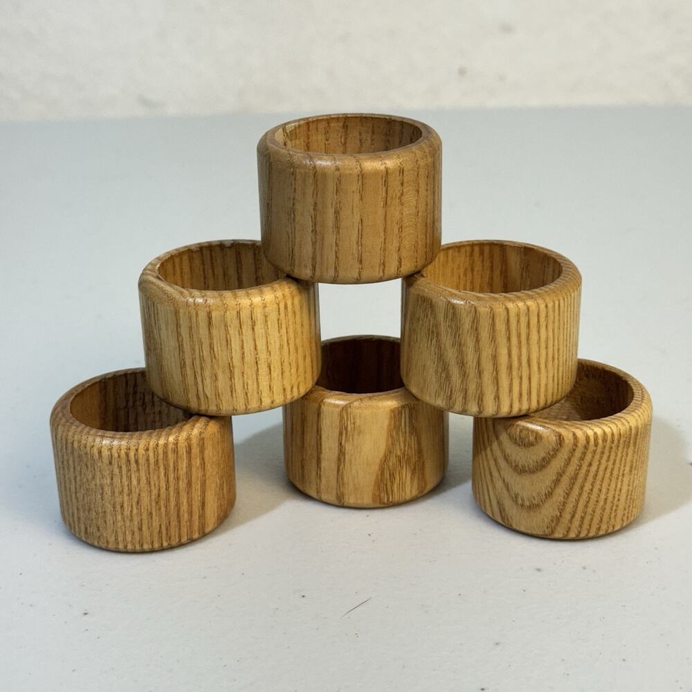 Set of 6 VTG Wooden Band Napkin Ring Natural Wood Grain Finish Rustic Boho Farm